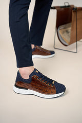 The Caesars Navy Tan Leather Sneaker - Vinci Leather