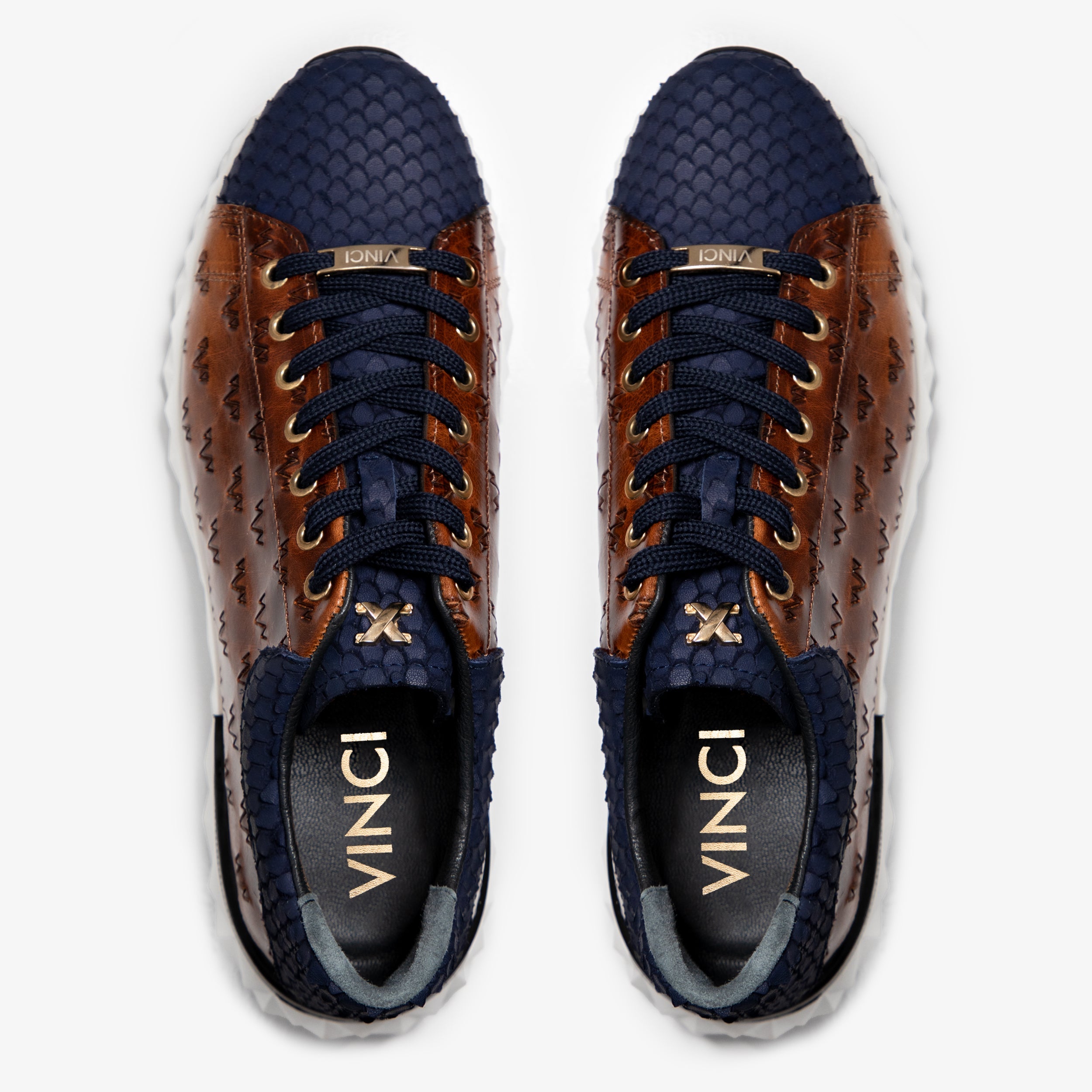 The Caesars Navy Tan Leather Sneaker - Vinci Leather