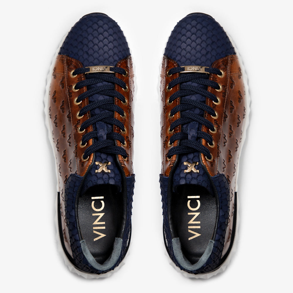 The Caesars Navy Tan Leather Sneaker - Vinci Leather