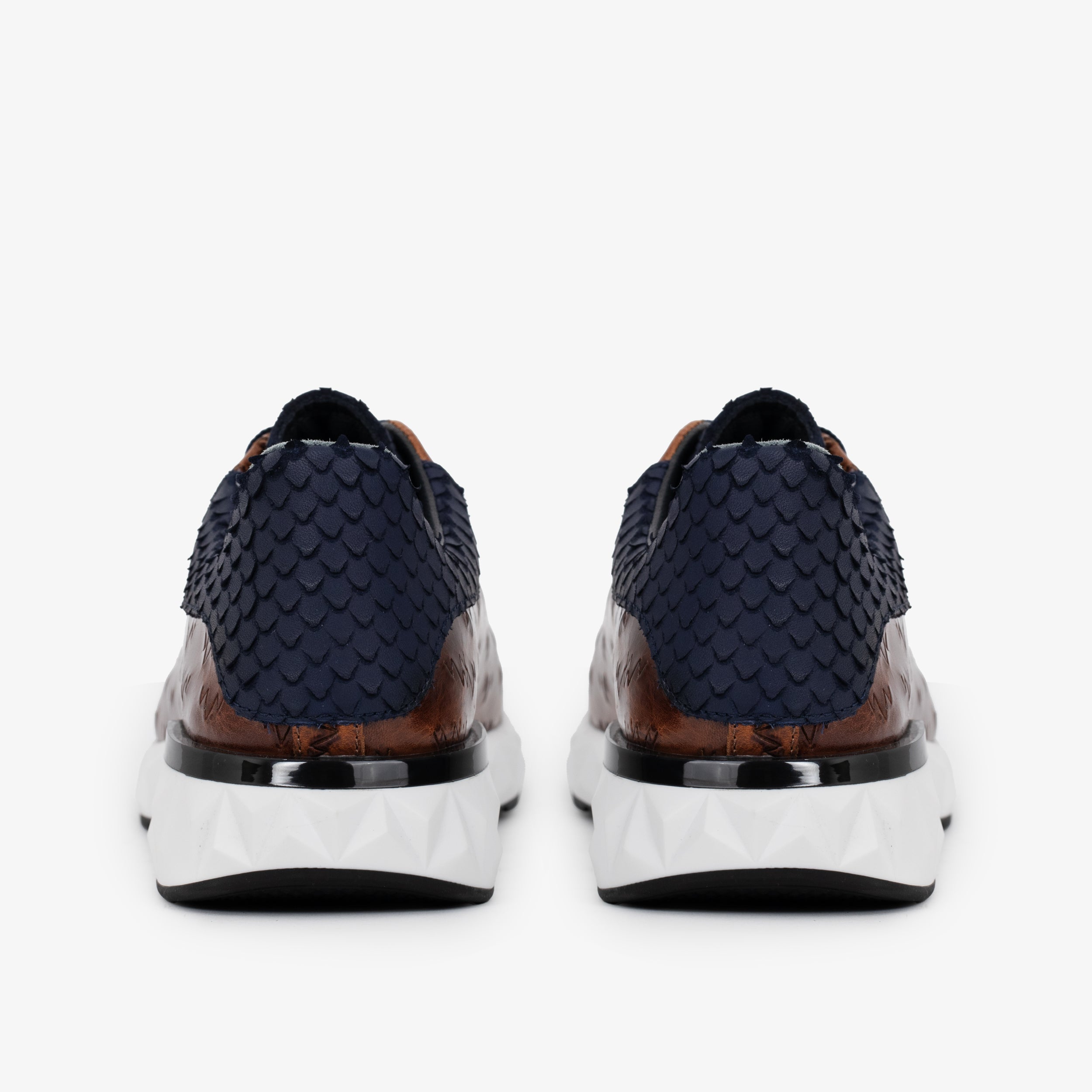 The Caesars Navy Tan Leather Sneaker - Vinci Leather