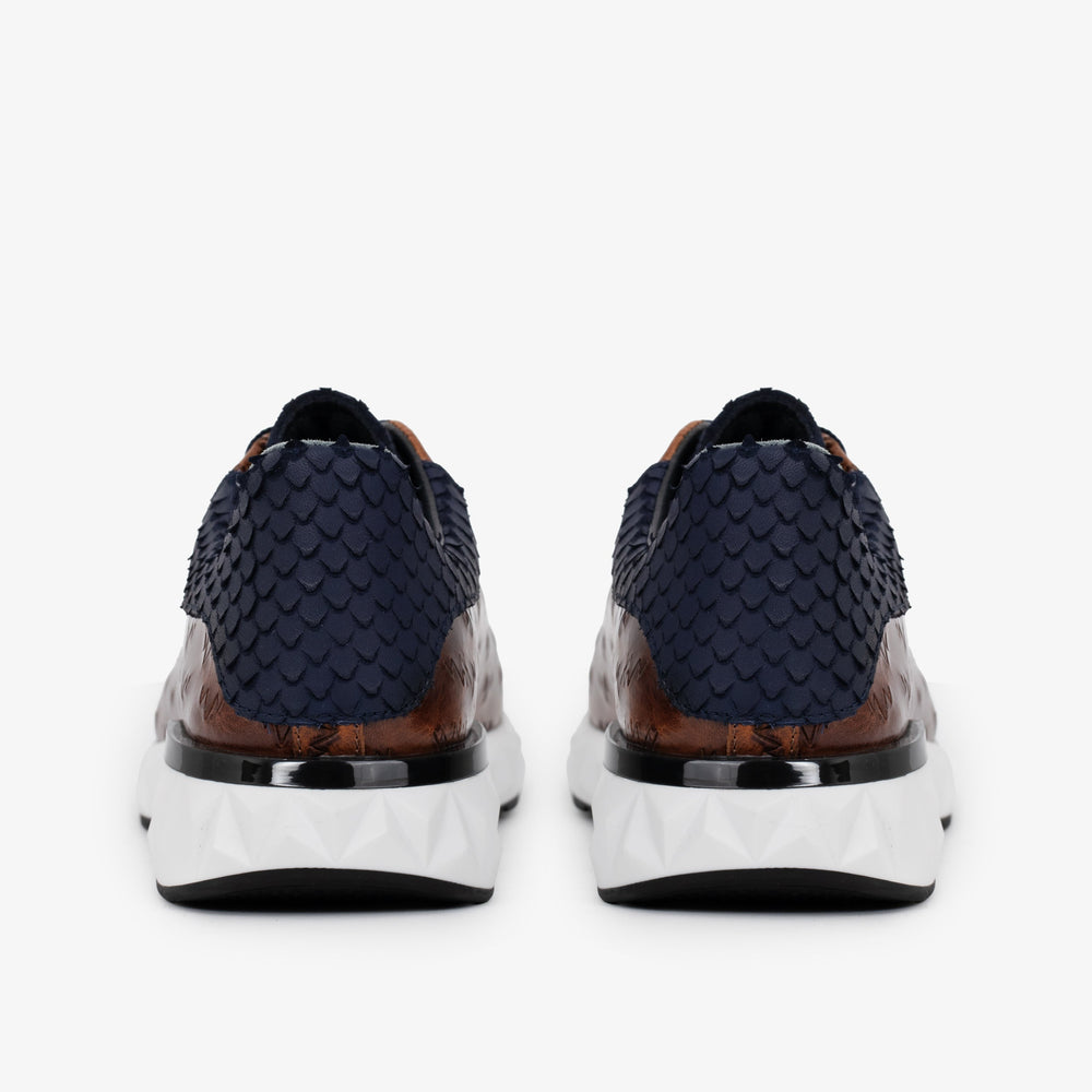 The Caesars Navy Tan Leather Sneaker - Vinci Leather