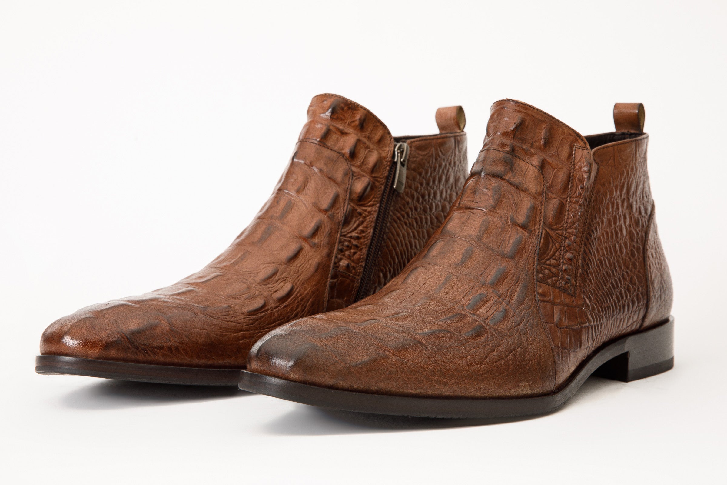 The Randor Brown Crocodile Leather Side-Zip Dress Ankle  Boot - Vinci Leather