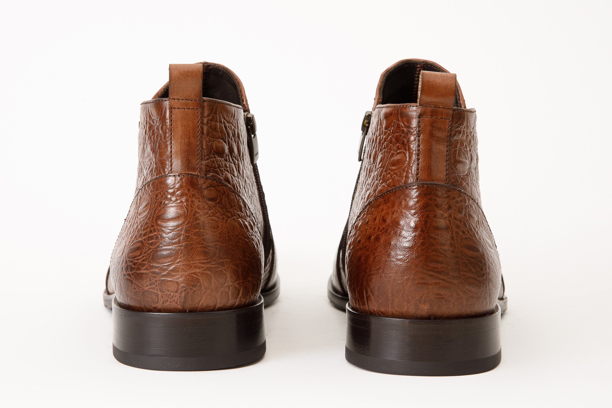 The Randor Brown Crocodile Leather Side-Zip Dress Ankle  Boot - Vinci Leather