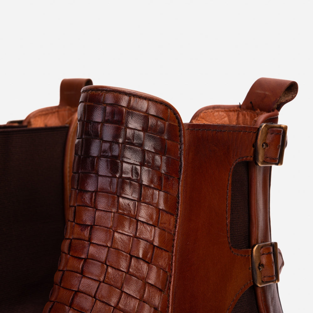 The Rolls Boot Woven Tan Leather Double Monk Strap Handmade Shoe - Vinci Leather