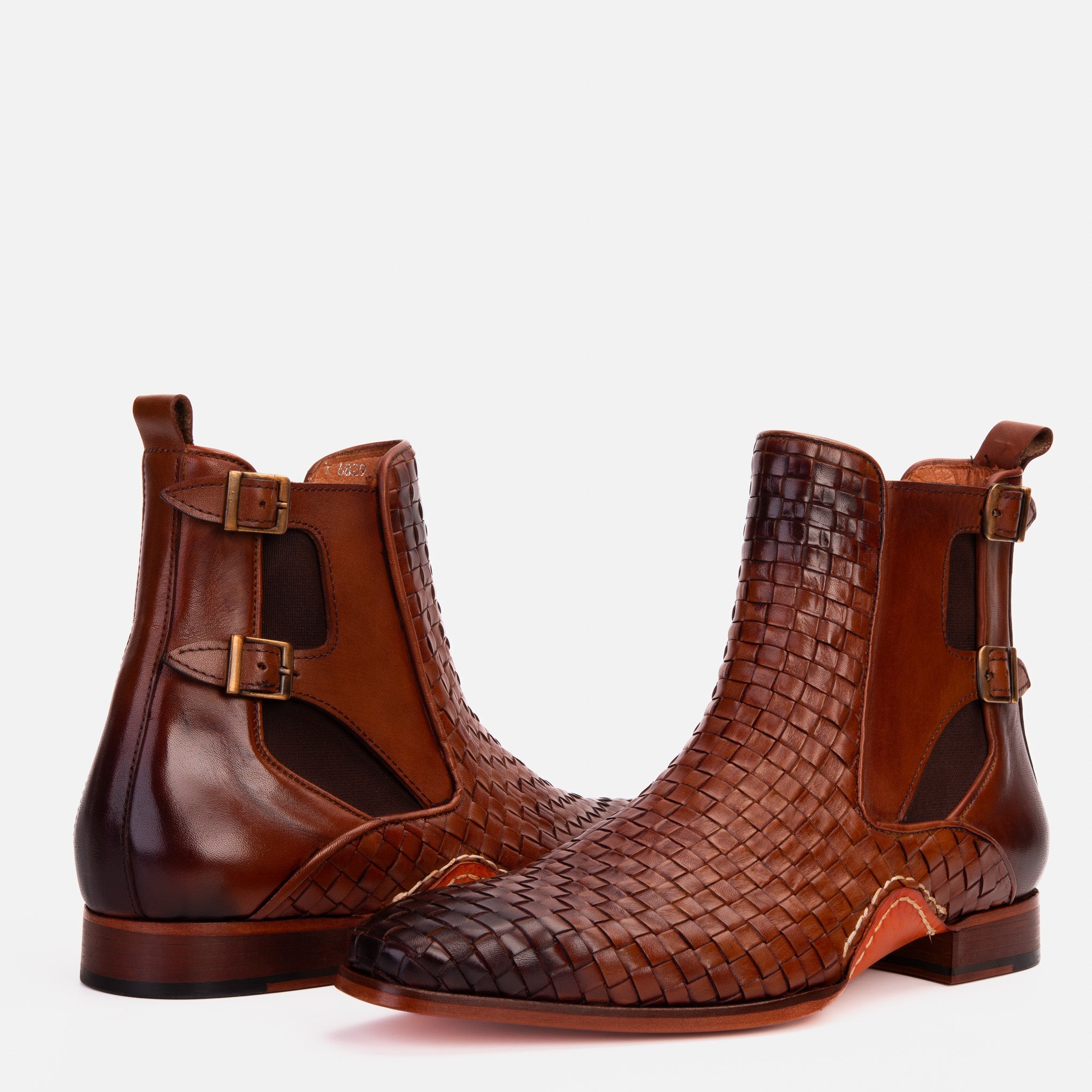 The Rolls Boot Woven Tan Leather Double Monk Strap Handmade Shoe - Vinci Leather