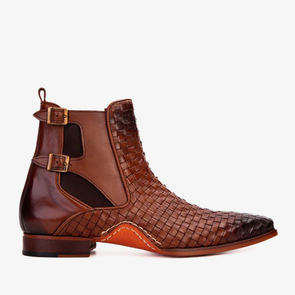 The Rolls Boot Woven Tan Leather Double Monk Strap Handmade Shoe - Vinci Leather