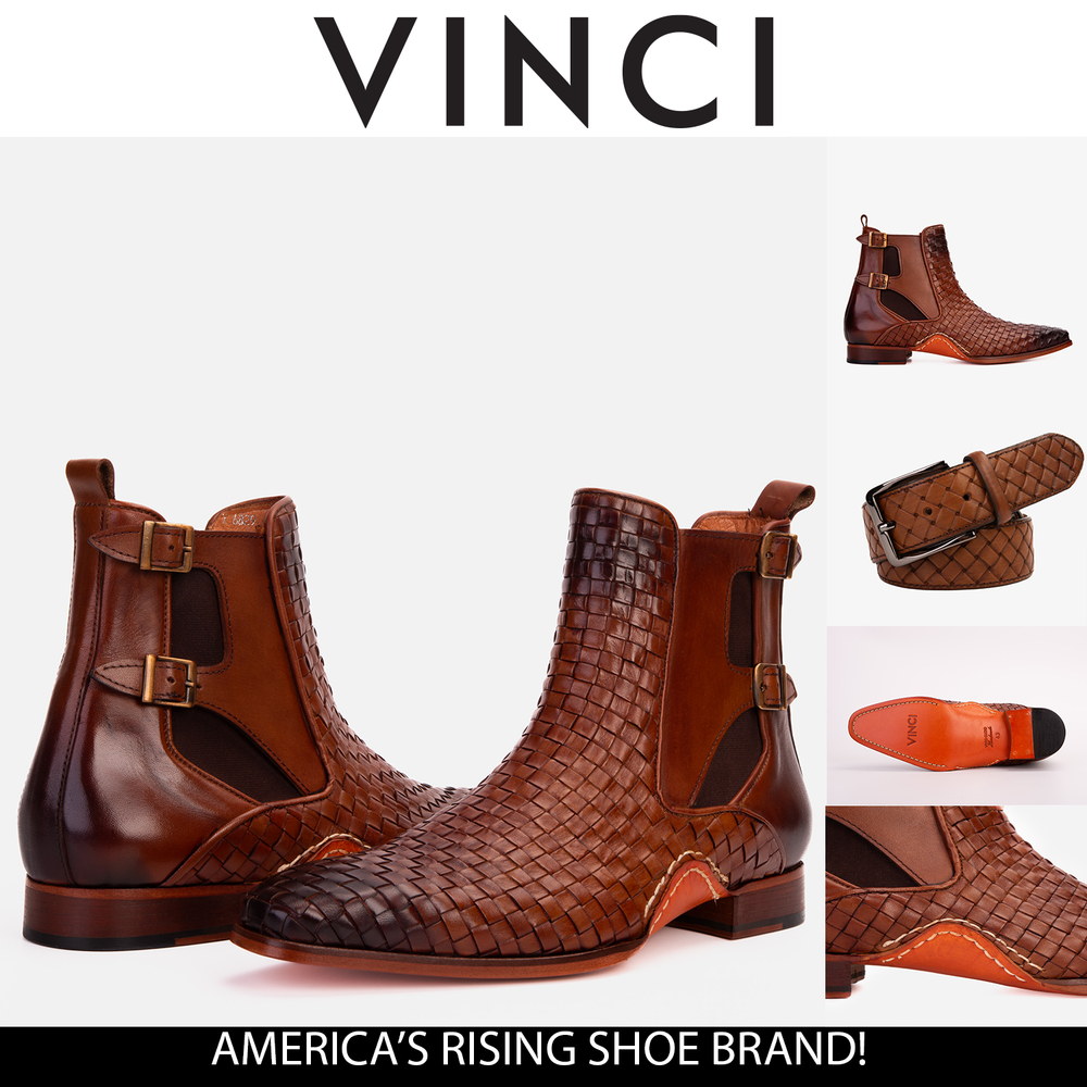 The Rolls Boot Woven Tan Leather Double Monk Strap Handmade Shoe - Vinci Leather