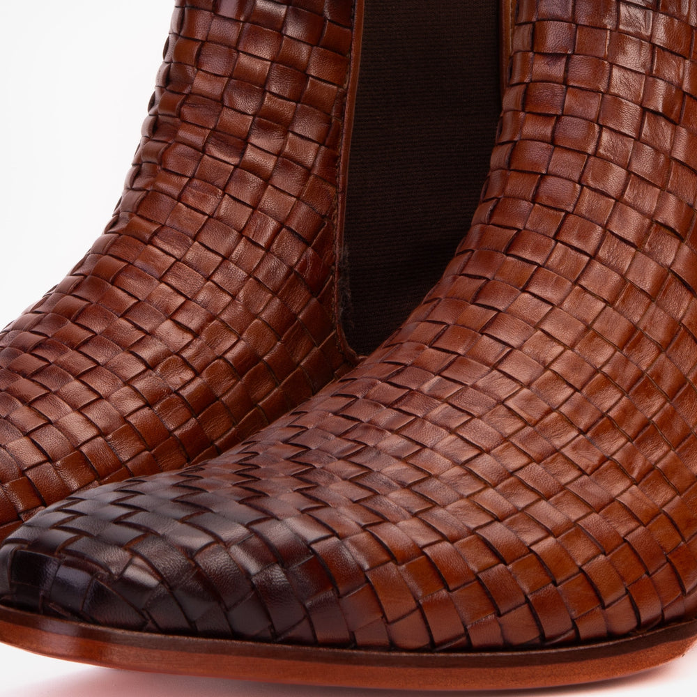 The Rolls Boot Woven Tan Leather Double Monk Strap Handmade Shoe - Vinci Leather