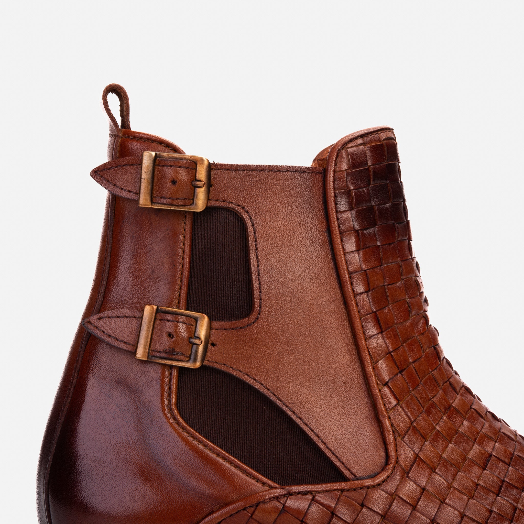 The Rolls Boot Woven Tan Leather Double Monk Strap Handmade Shoe - Vinci Leather