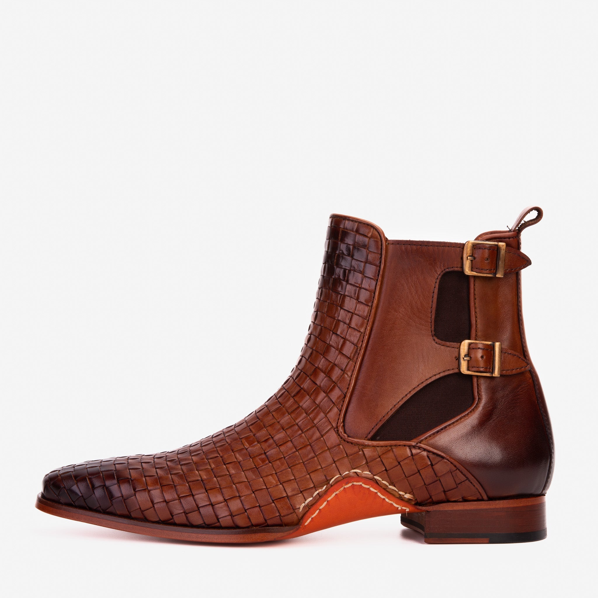 The Rolls Boot Woven Tan Leather Double Monk Strap Handmade Shoe - Vinci Leather