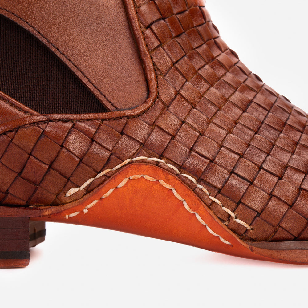 The Rolls Boot Woven Tan Leather Double Monk Strap Handmade Shoe - Vinci Leather