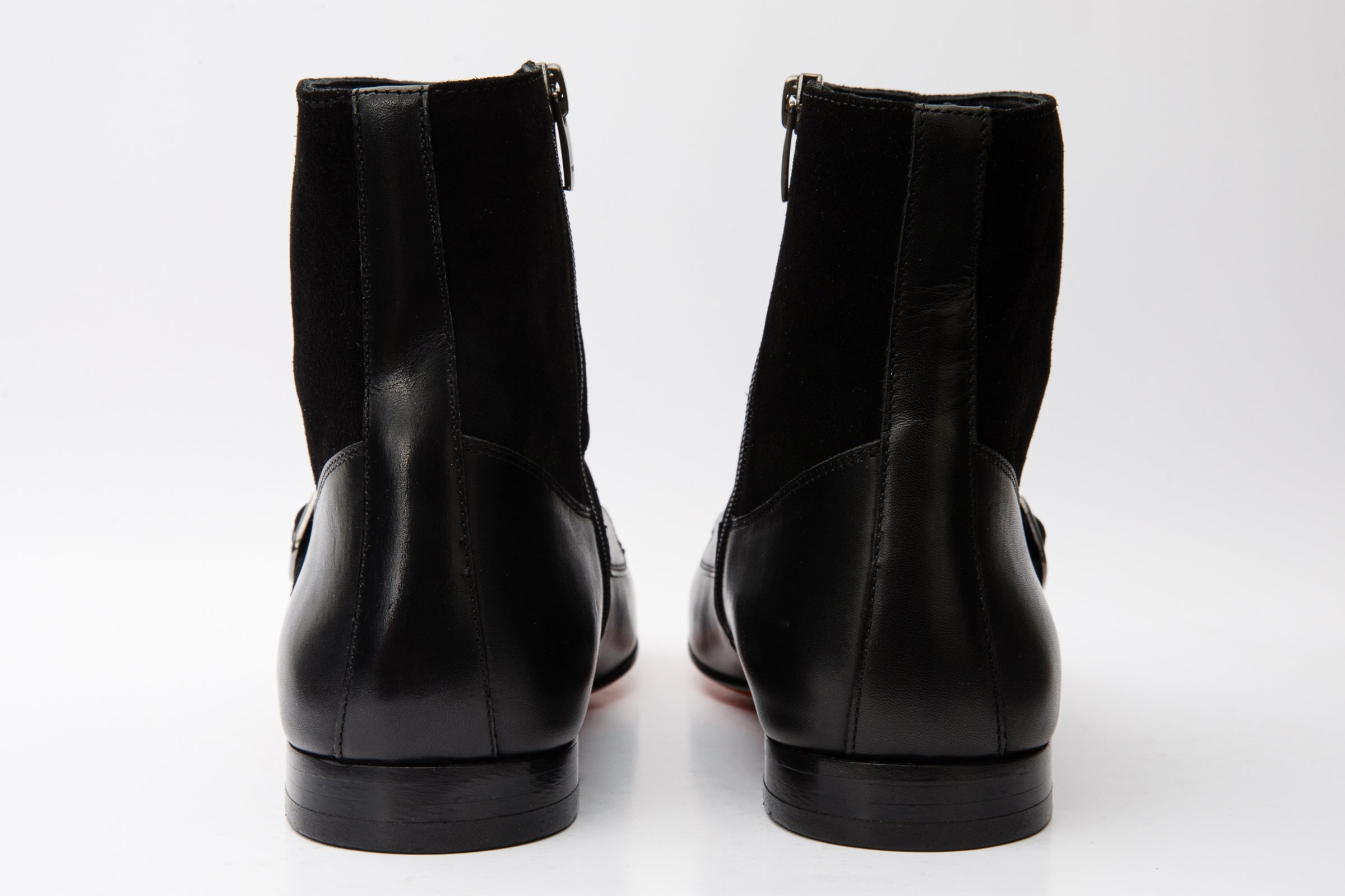Preston Black Leather Suede Double Monk Strap Ankle Boot - Vinci Leather