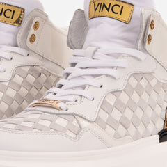 The Eugene White Gold Woven Leather High-Top Sneaker - Vinci Leather