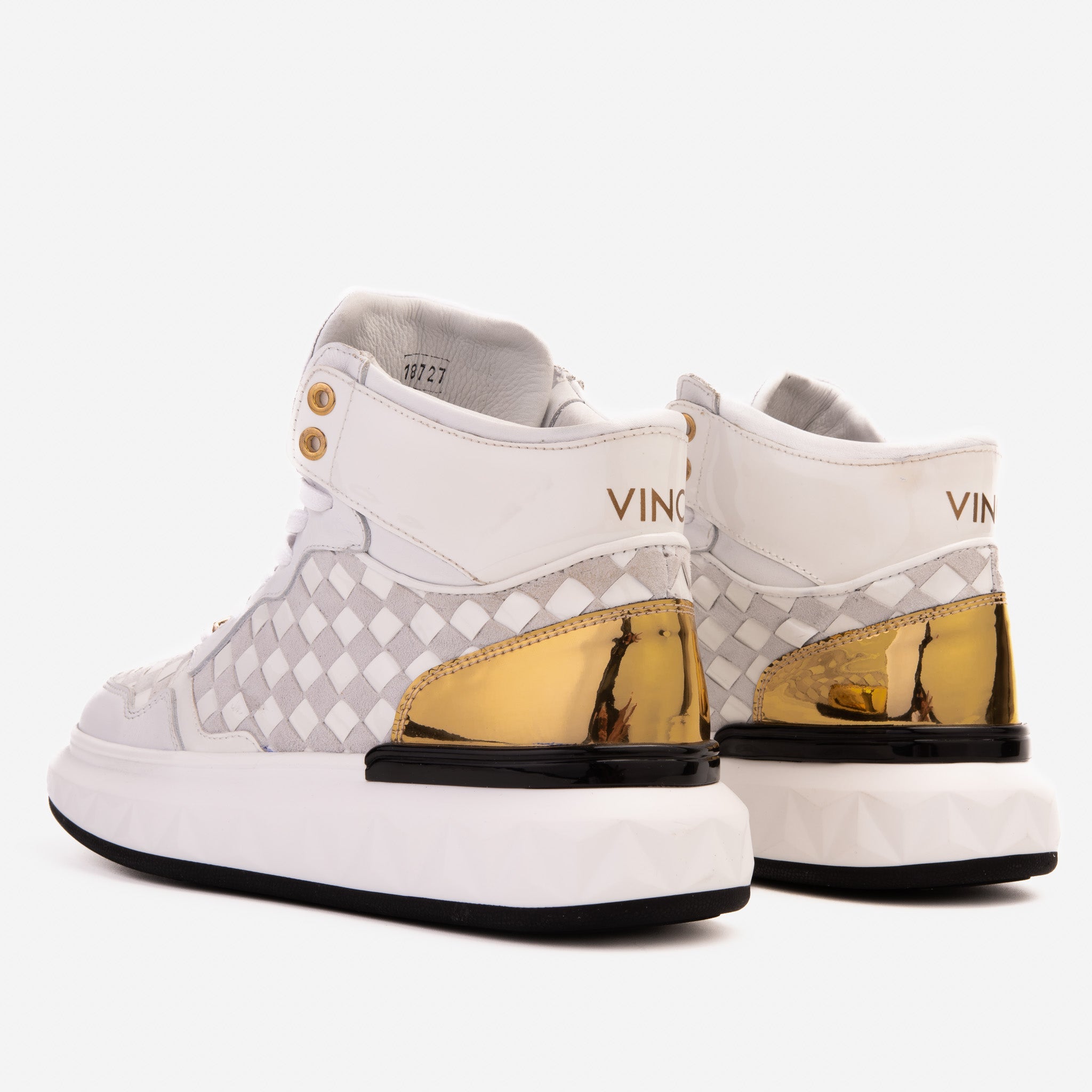 The Eugene White Gold Woven Leather High-Top Sneaker - Vinci Leather