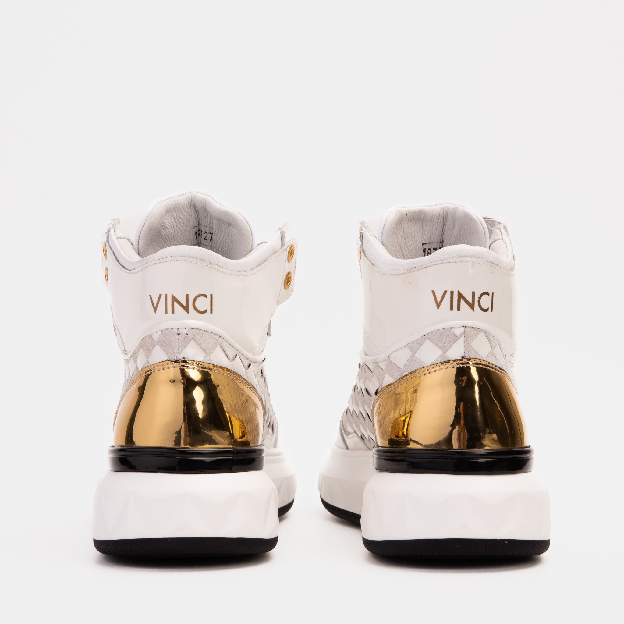 The Eugene White Gold Woven Leather High-Top Sneaker - Vinci Leather