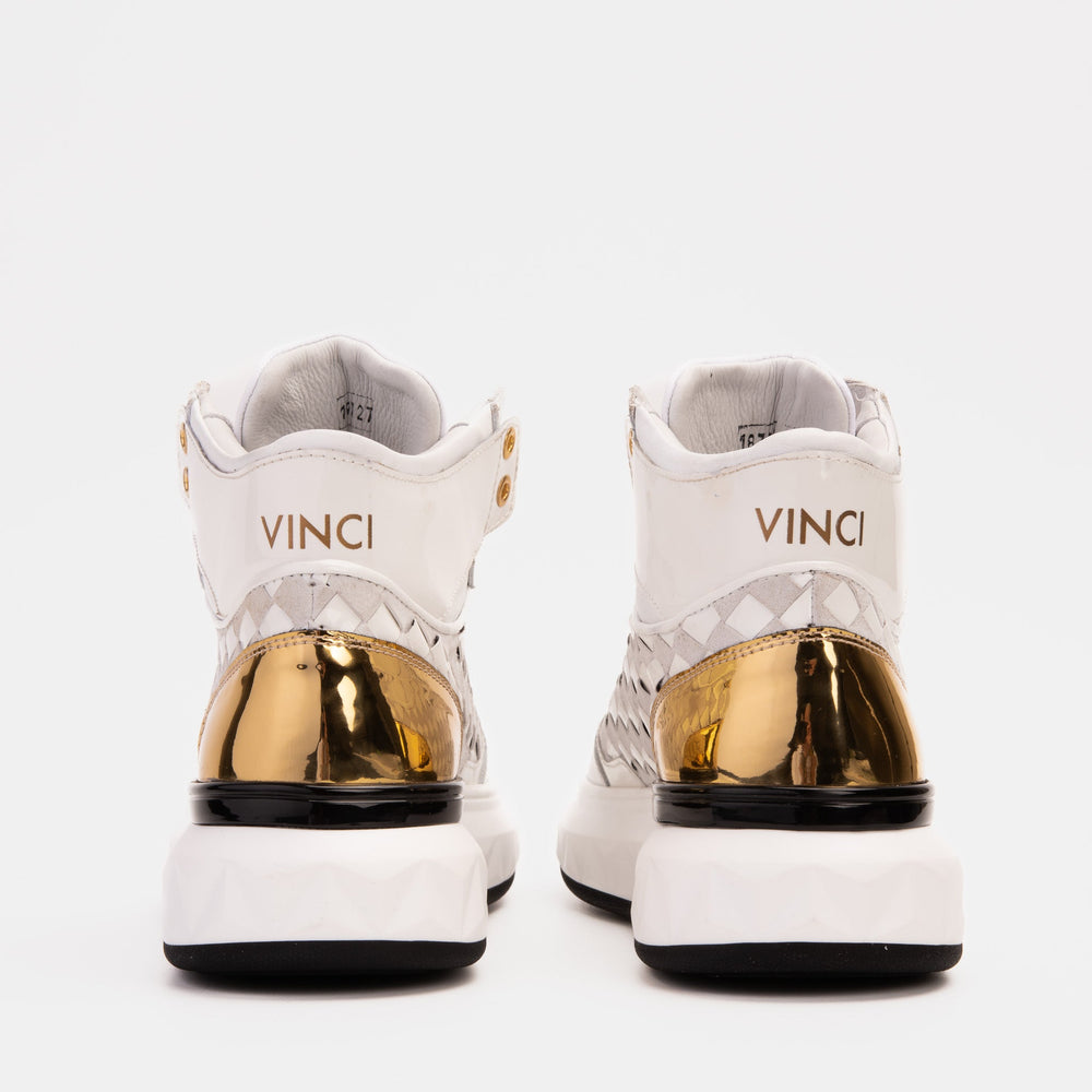 The Eugene White Gold Woven Leather High-Top Sneaker - Vinci Leather