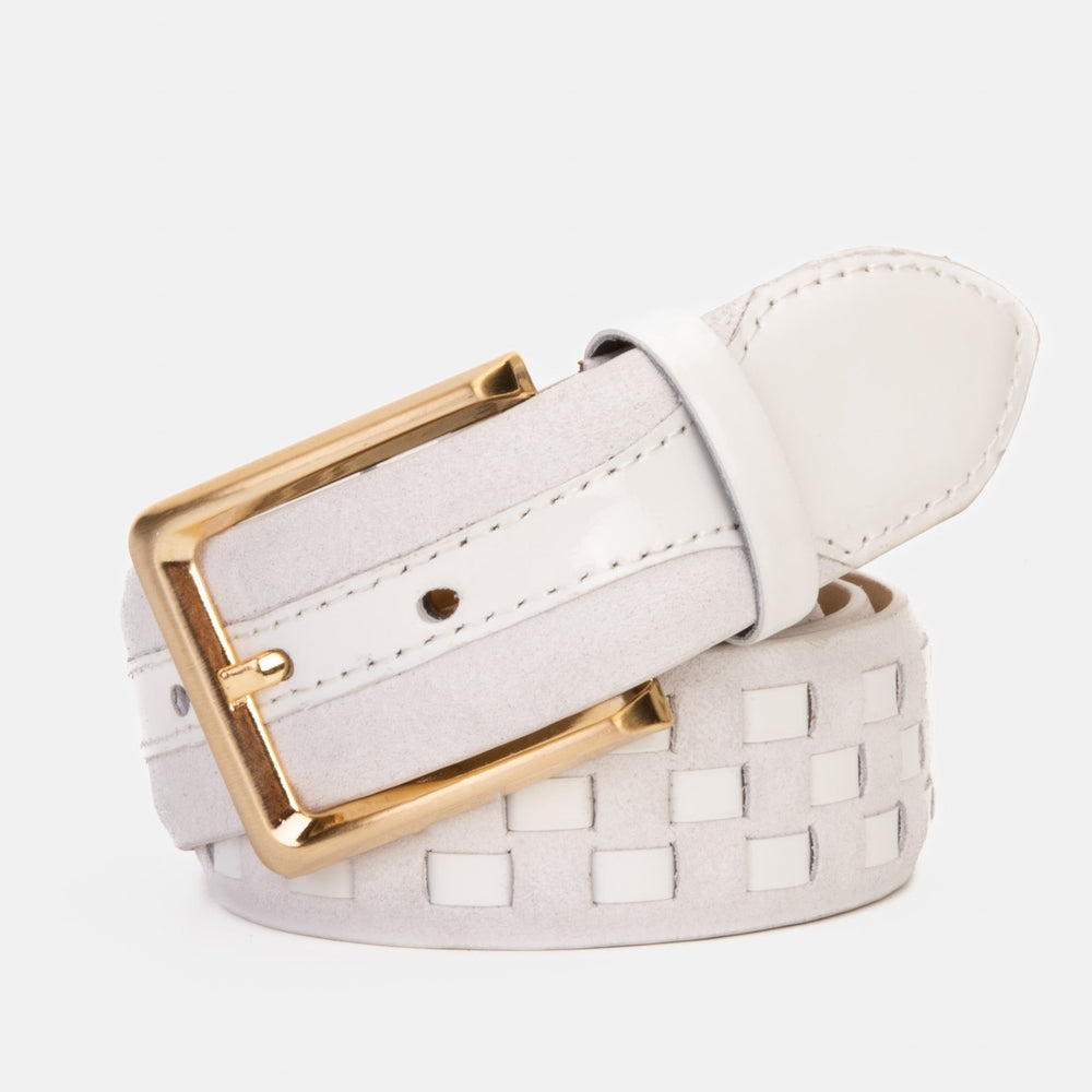 The Eugene White Gold Woven Leather Belt - Vinci Leather