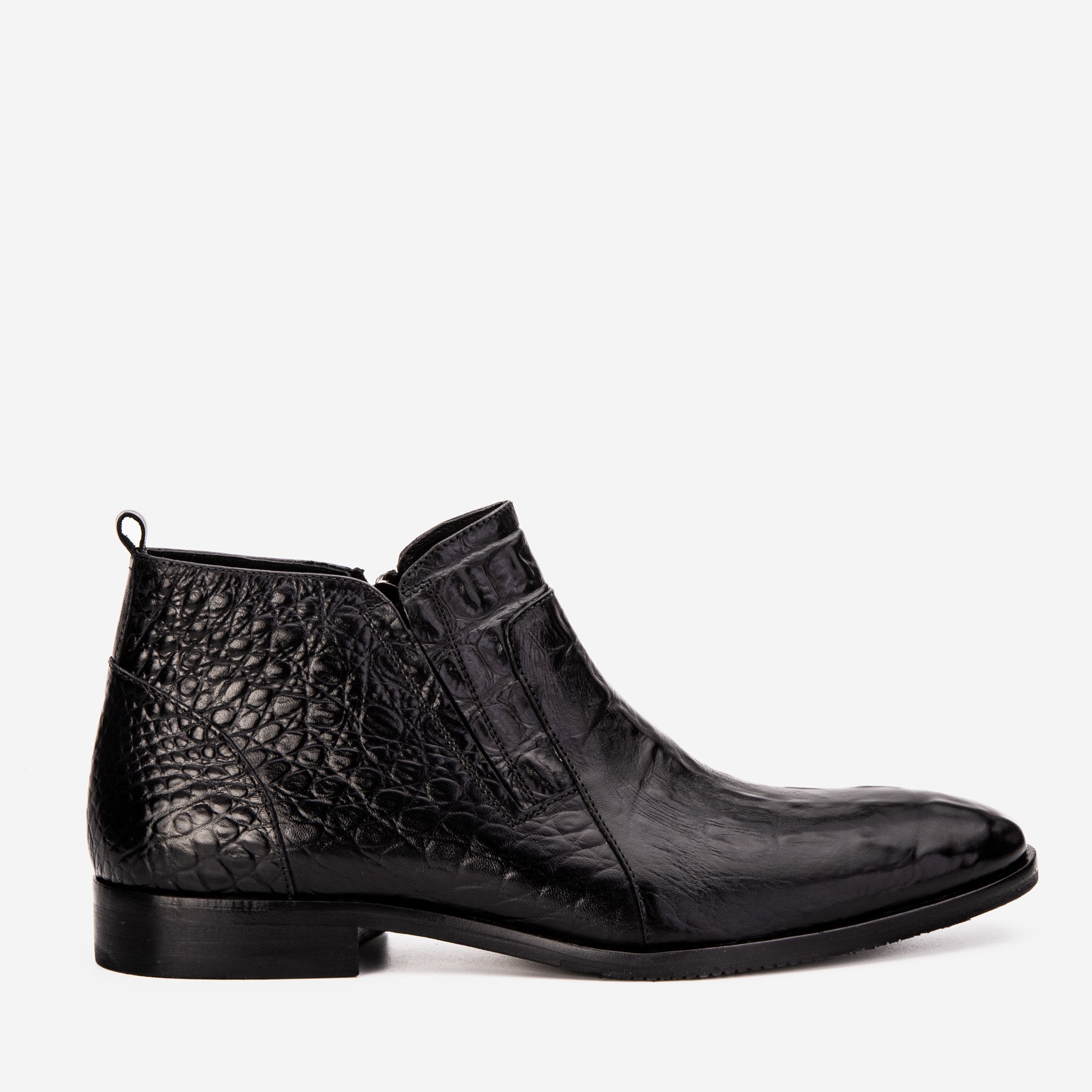 The Randor Black Crocodile Leather Side-Zip Dress Ankle Boot - Vinci Leather