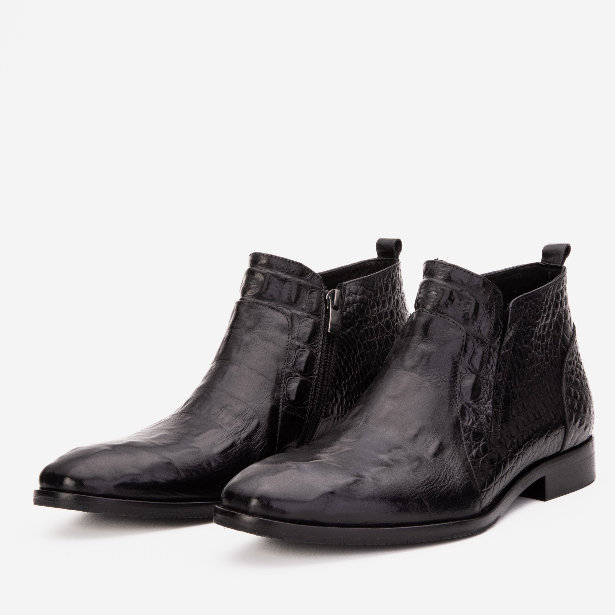 The Randor Black Crocodile Leather Side-Zip Dress Ankle Boot - Vinci Leather