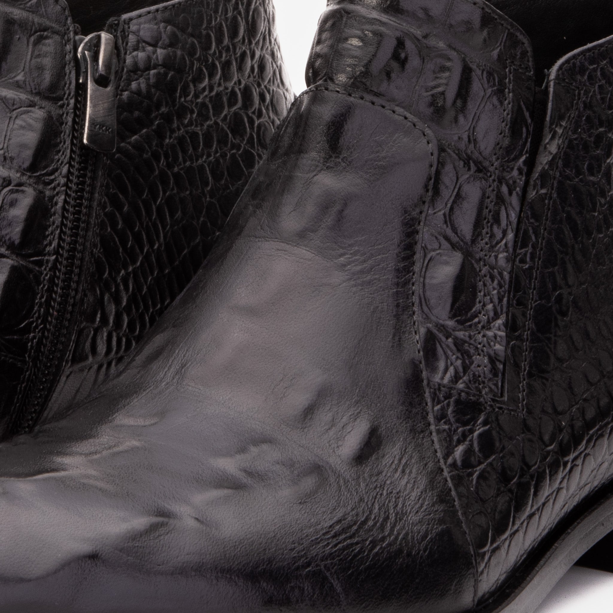The Randor Black Crocodile Leather Side-Zip Dress Ankle Boot - Vinci Leather