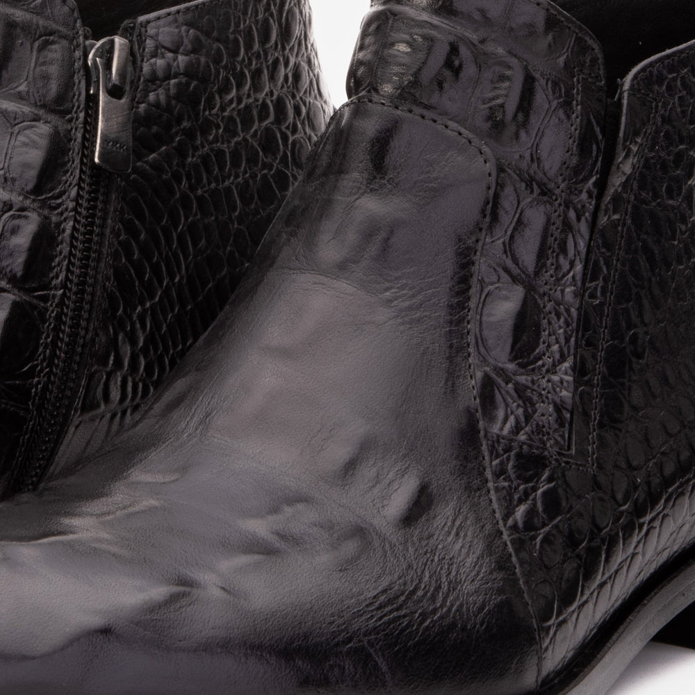 The Randor Black Crocodile Leather Side-Zip Dress Ankle Boot - Vinci Leather