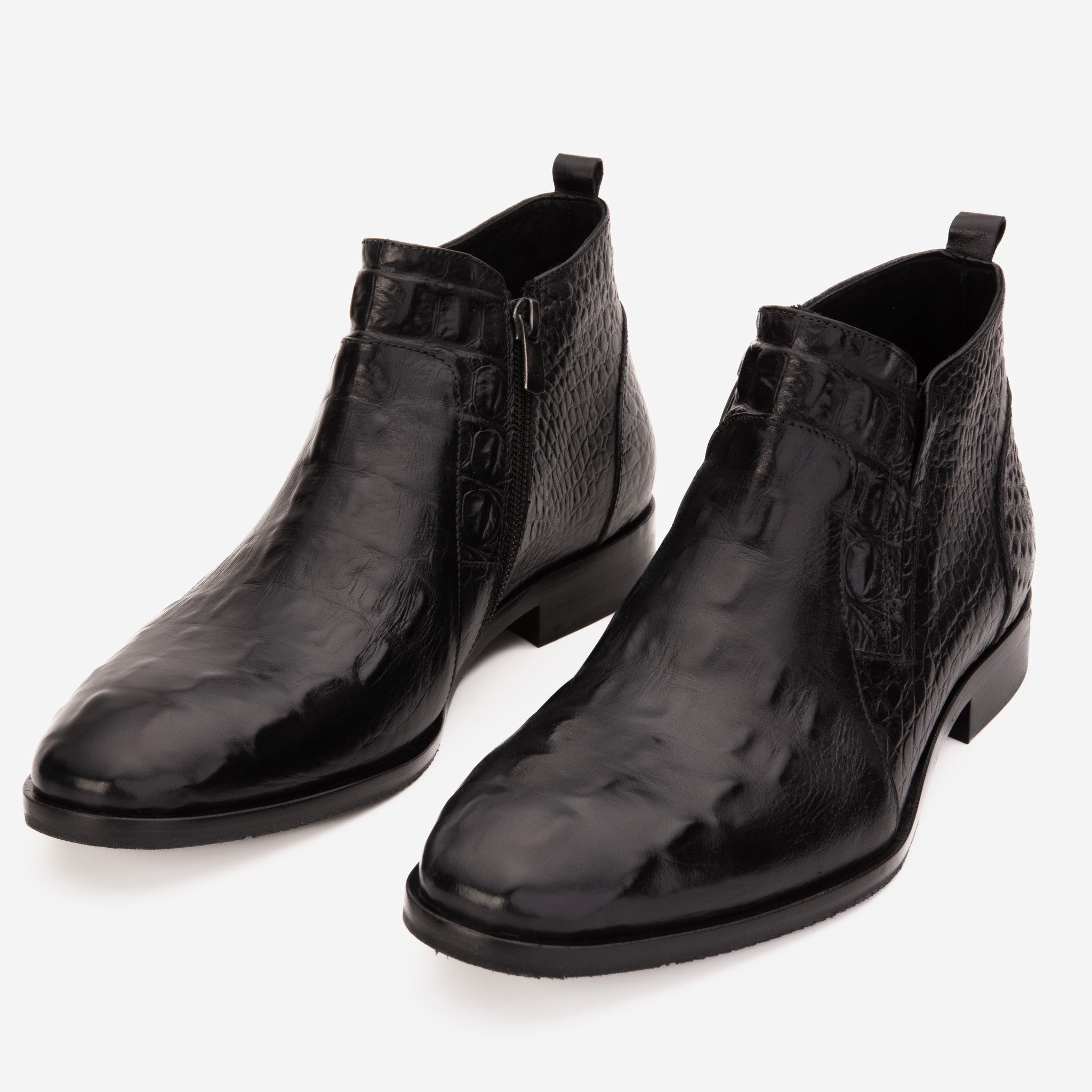 The Randor Black Crocodile Leather Side-Zip Dress Ankle Boot - Vinci Leather