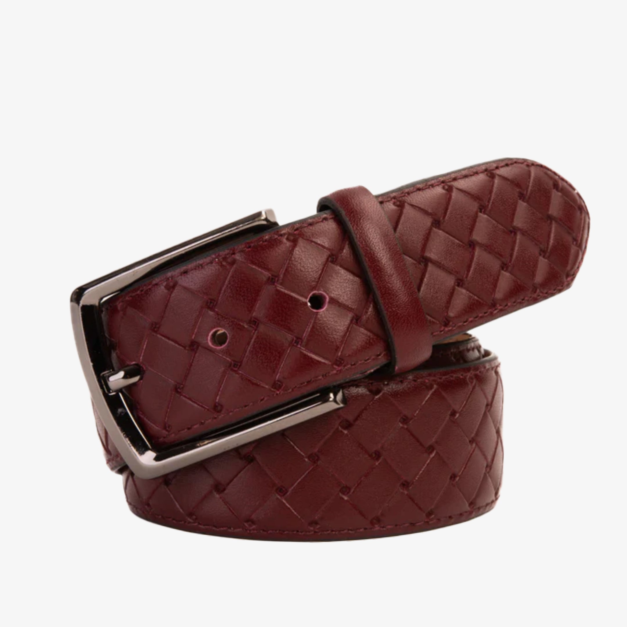 The Turan Burgundy Woven Leather Belt - Vinci Leather