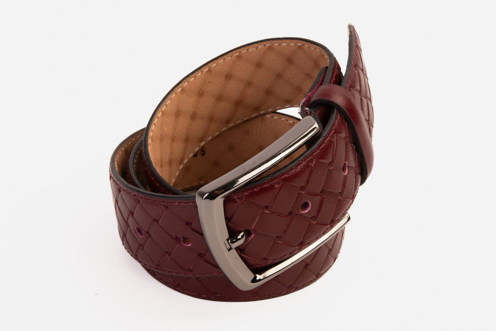 The Turan Burgundy Woven Leather Belt - Vinci Leather