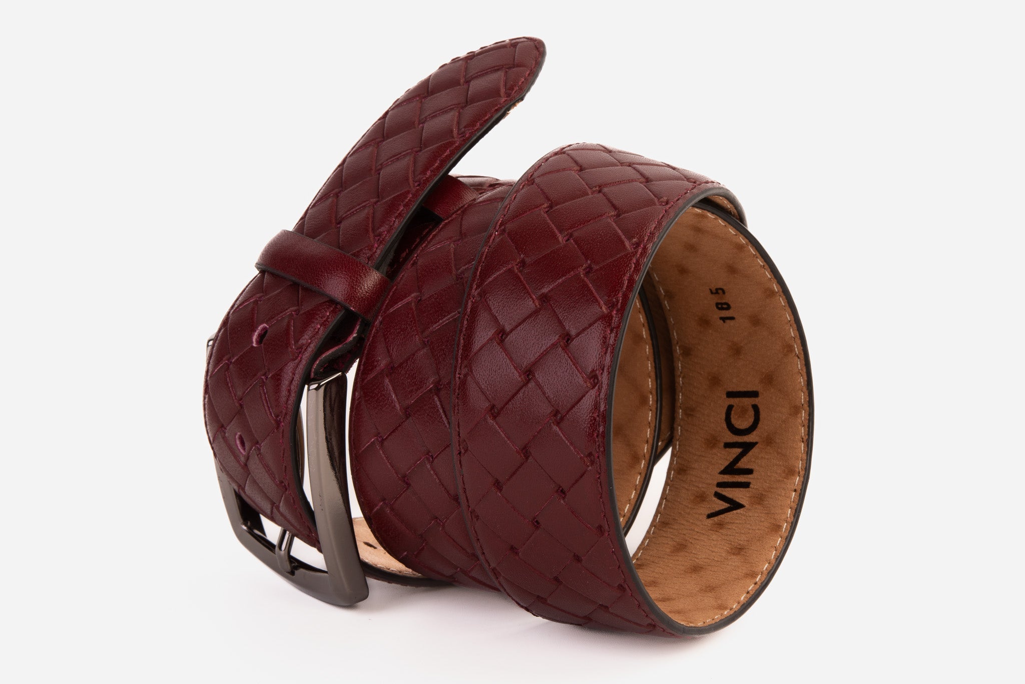 The Turan Burgundy Woven Leather Belt - Vinci Leather