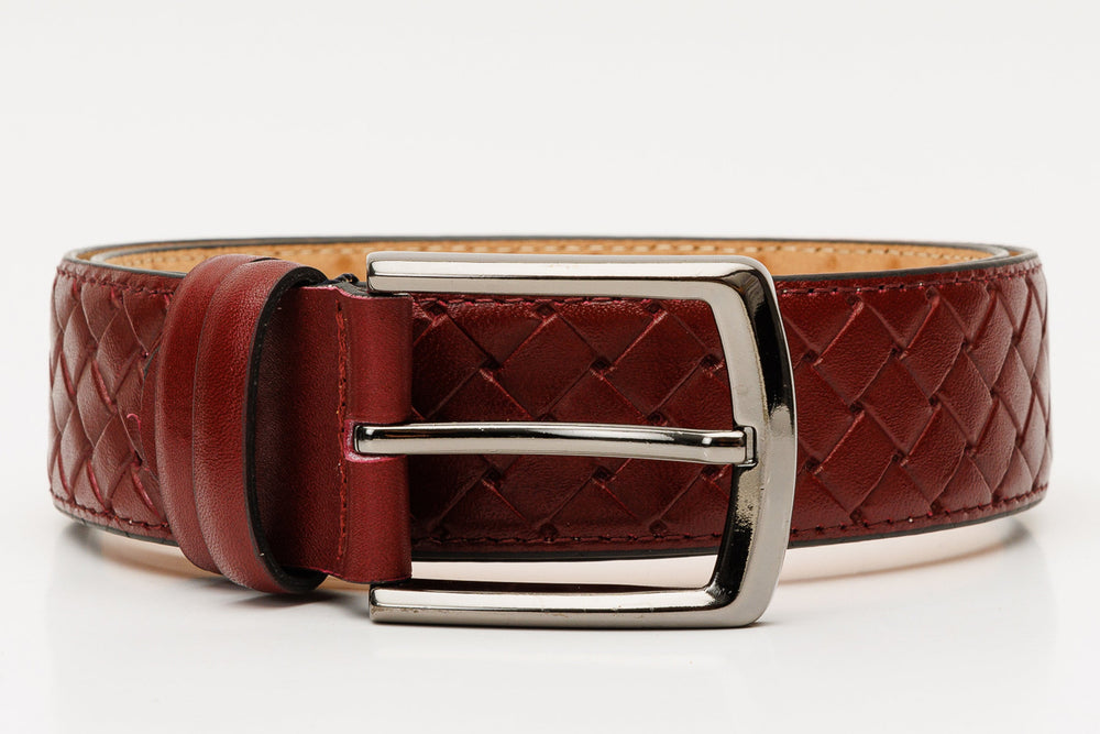 The Turan Burgundy Woven Leather Belt - Vinci Leather