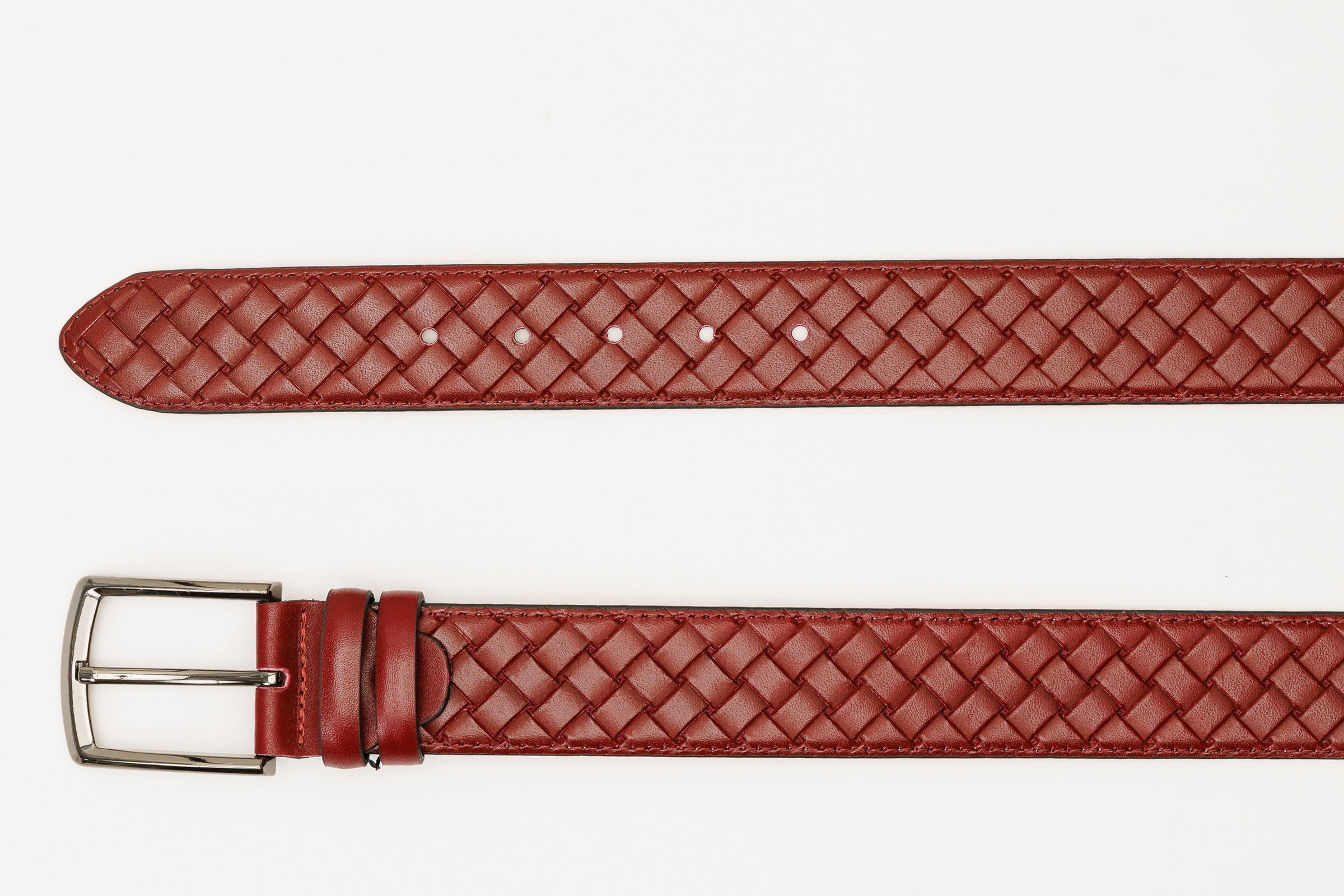 The Turan Burgundy Woven Leather Belt - Vinci Leather