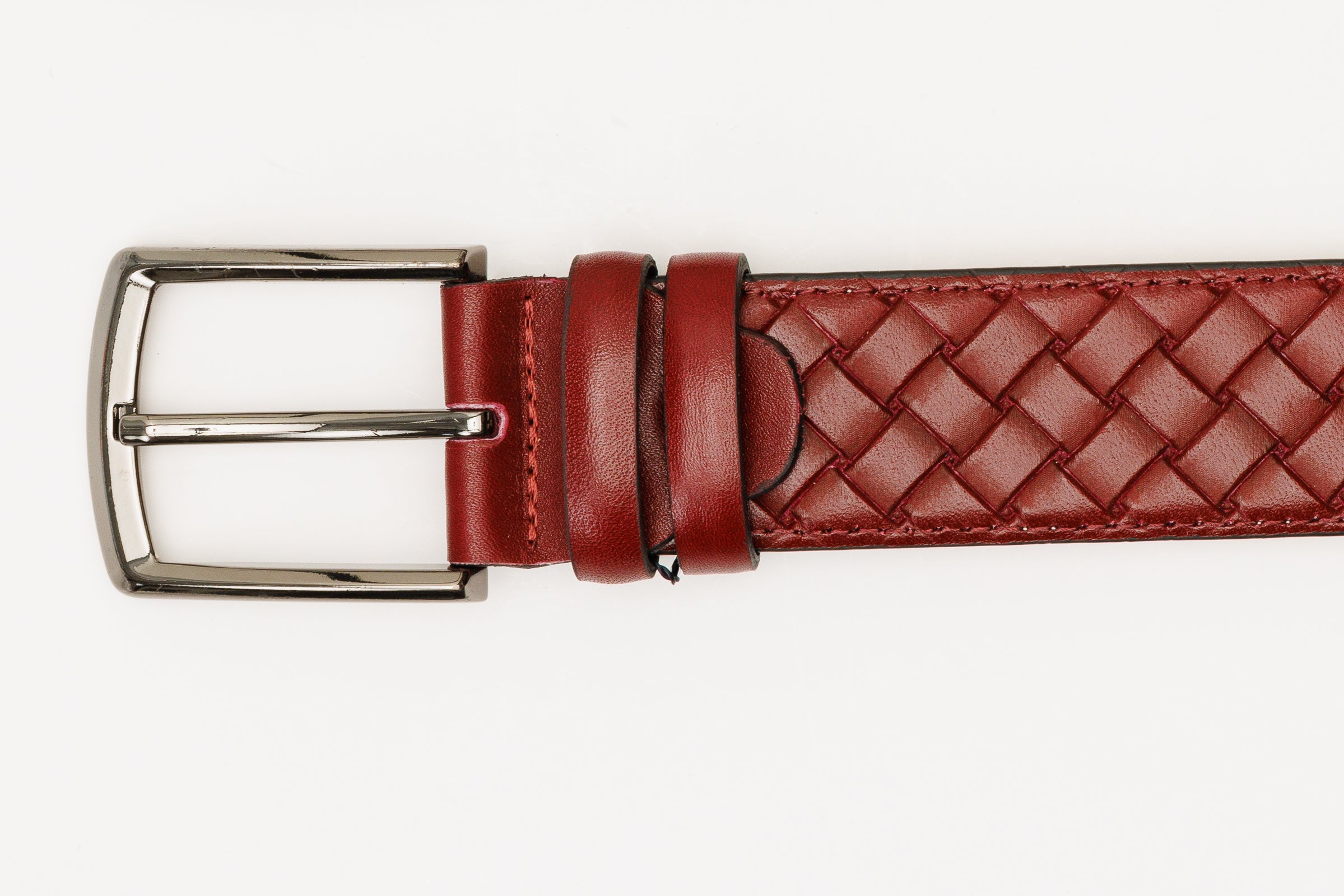 The Turan Burgundy Woven Leather Belt - Vinci Leather