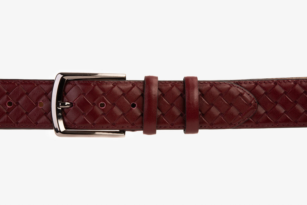 The Turan Burgundy Woven Leather Belt - Vinci Leather