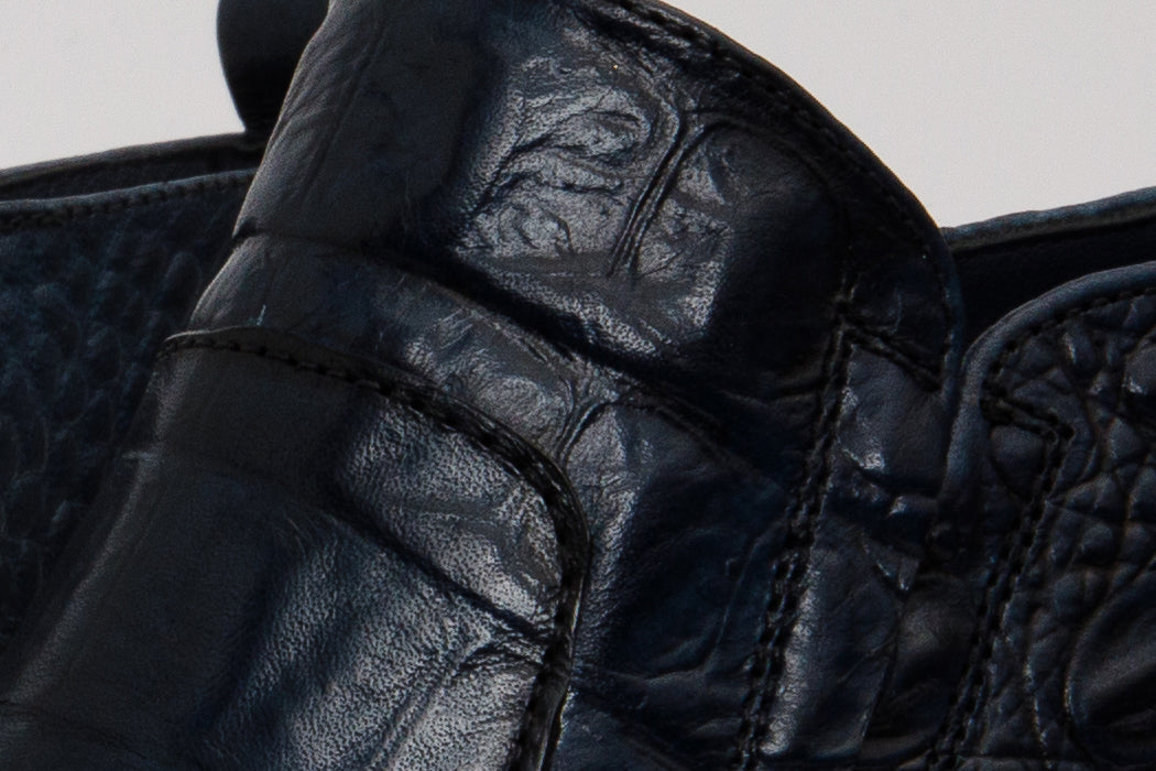 The Randor Navy Blue Crocodile Leather Side-Zip Dress Ankle Boot - Vinci Leather