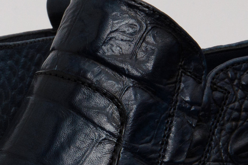 The Randor Navy Blue Crocodile Leather Side-Zip Dress Ankle Boot - Vinci Leather