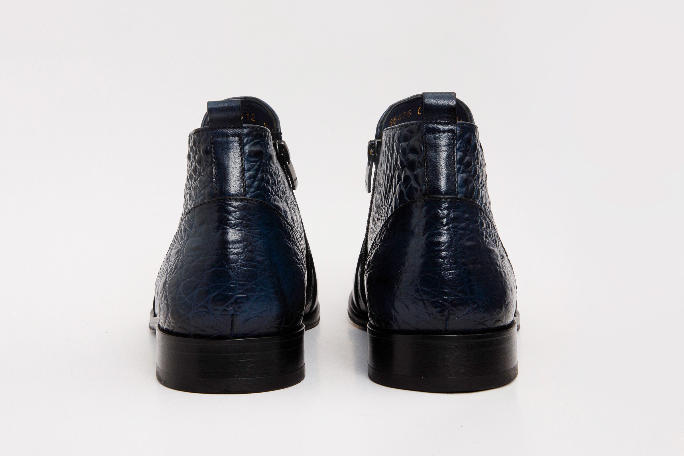 The Randor Navy Blue Crocodile Leather Side-Zip Dress Ankle Boot - Vinci Leather