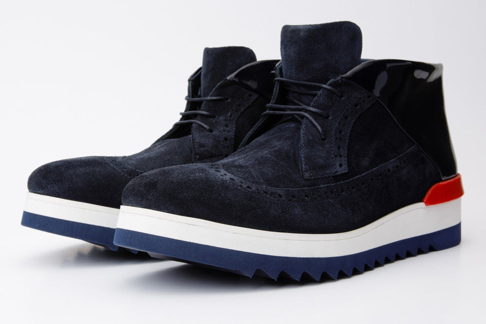 The Kagan Navy Blue Wingtip Chukka Sneaker Boot - Vinci Leather
