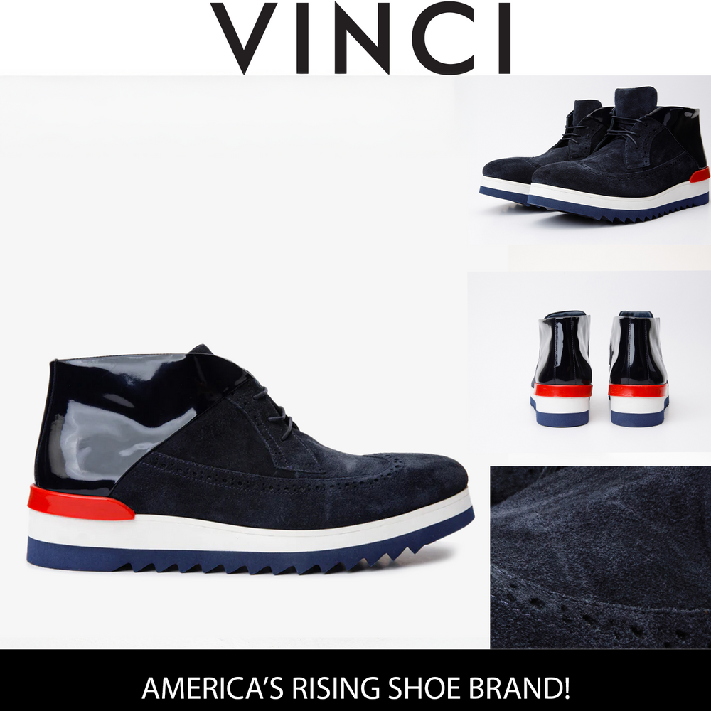 The Kagan Navy Blue Wingtip Chukka Sneaker Boot - Vinci Leather