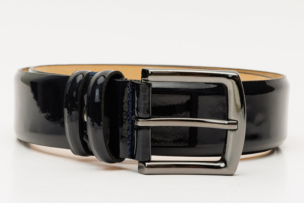 The Royal Hand Craft Black Patent Leather Belt - Vinci Leather
