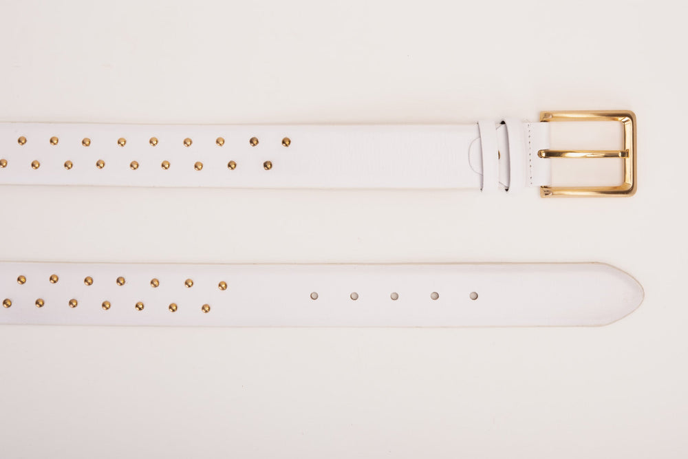 The Jupiter White Leather Spike Leather Belt - Vinci Leather