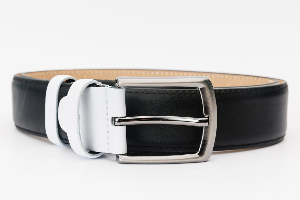 The Neiva Black\/White Leather Belt - Vinci Leather