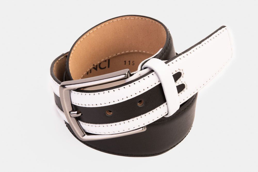 The Neiva Black\/White Leather Belt - Vinci Leather