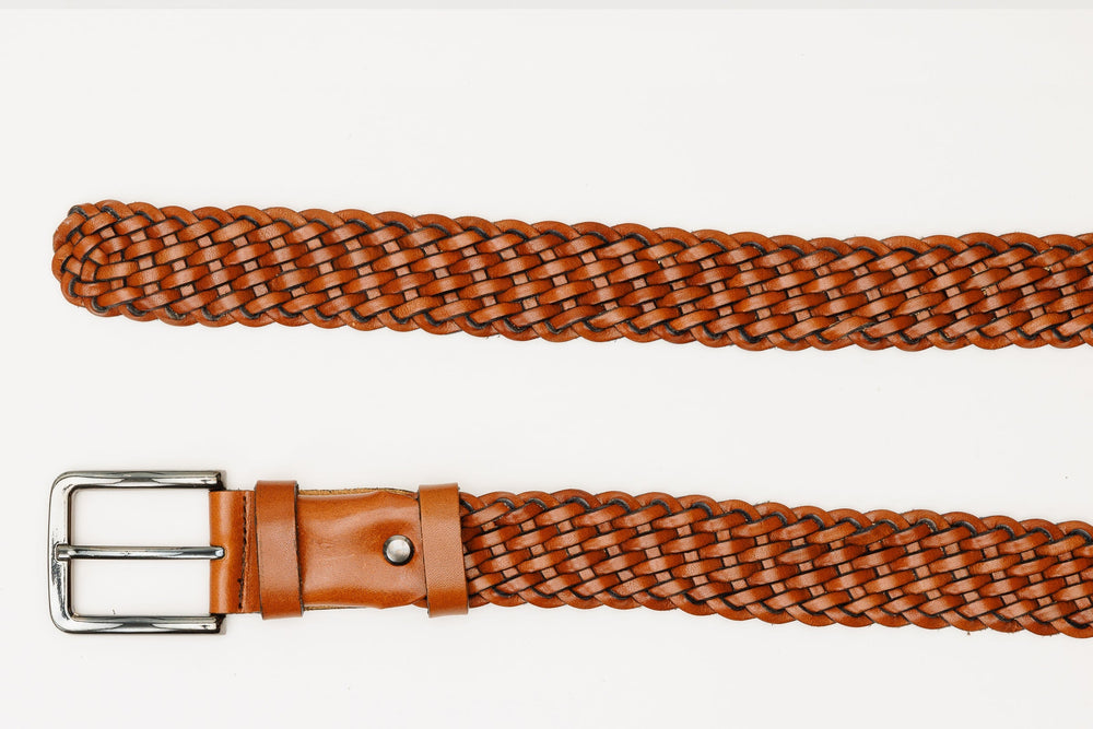 The Mclean Woven Brown Leather Belt - Vinci Leather