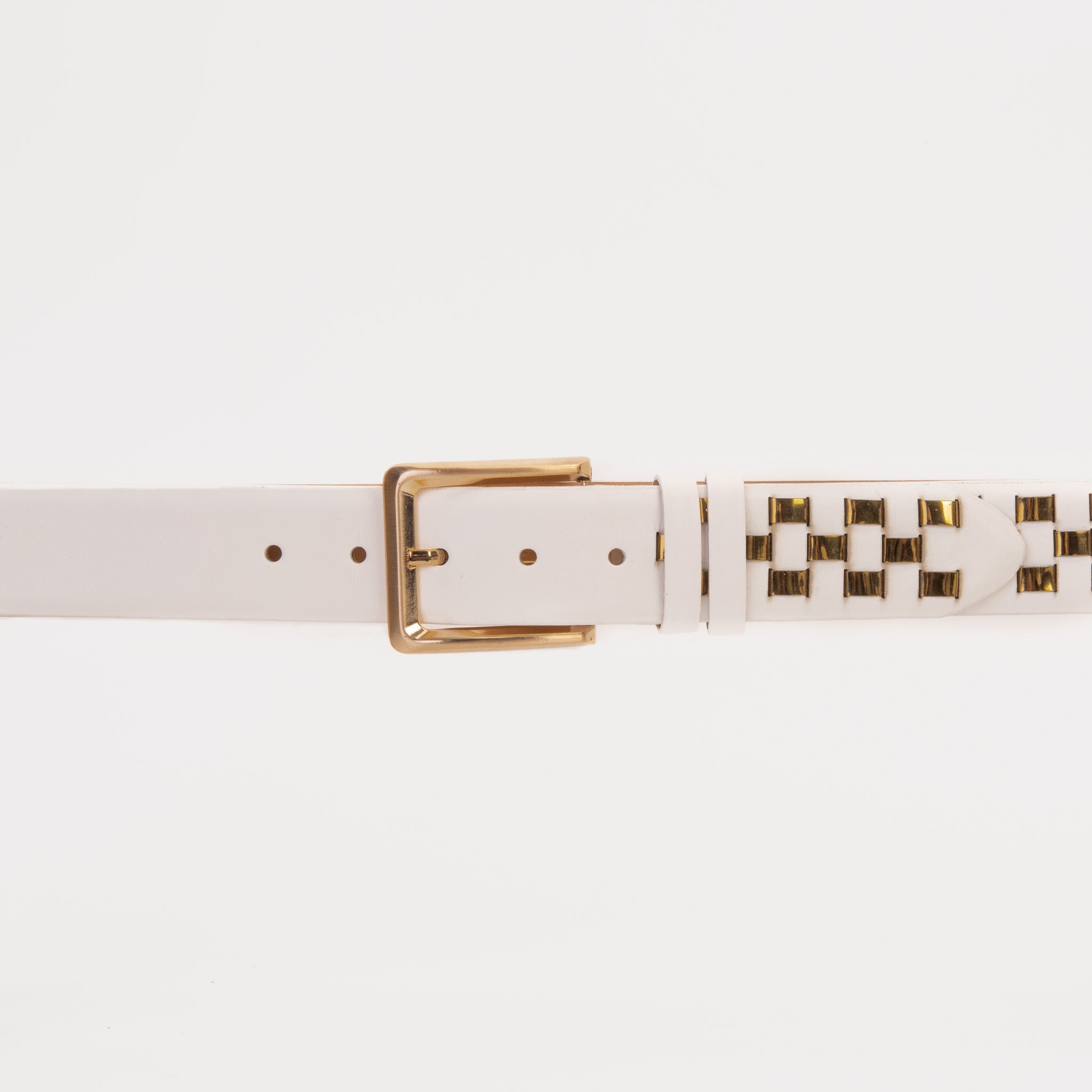 The Mackenzie White Gold Woven Leather Belt - Vinci Leather