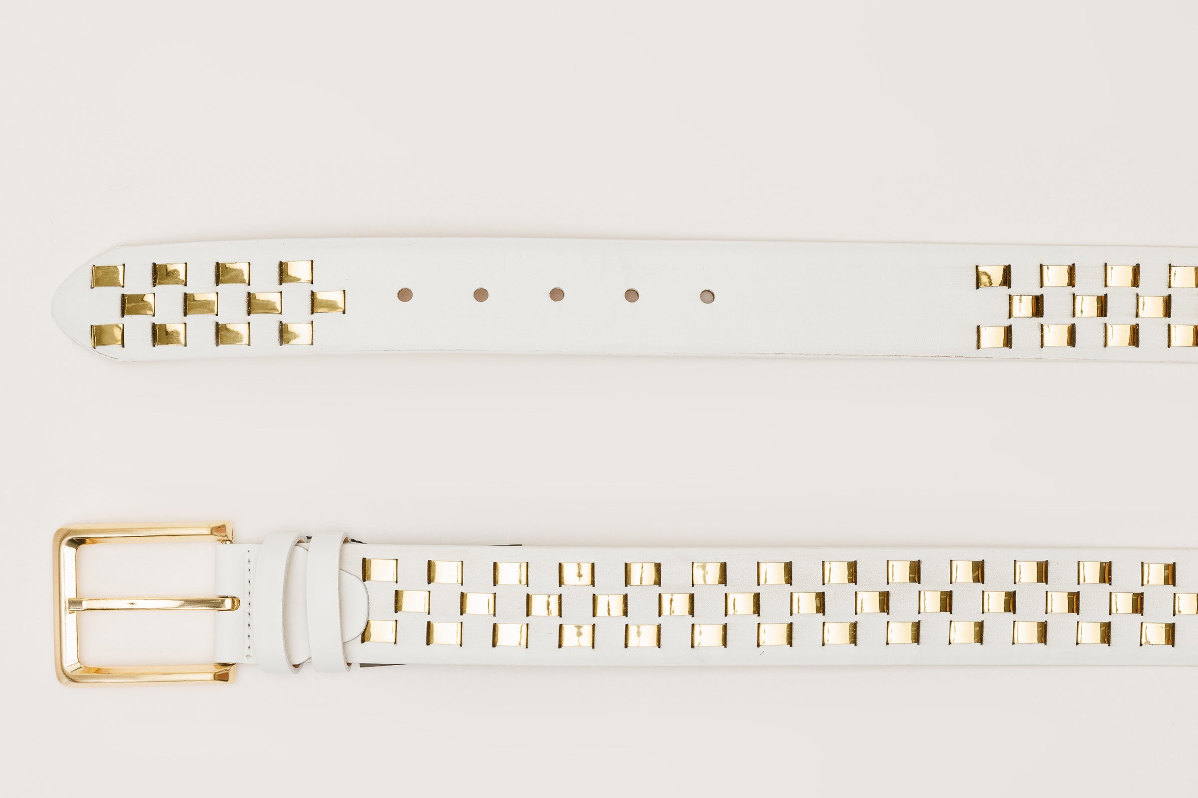 The Mackenzie White Gold Woven Leather Belt - Vinci Leather