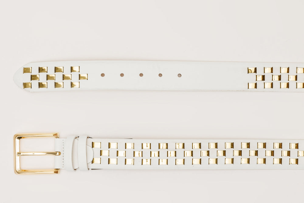 The Mackenzie White Gold Woven Leather Belt - Vinci Leather