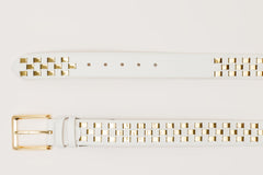 The Mackenzie White Gold Woven Leather Belt - Vinci Leather