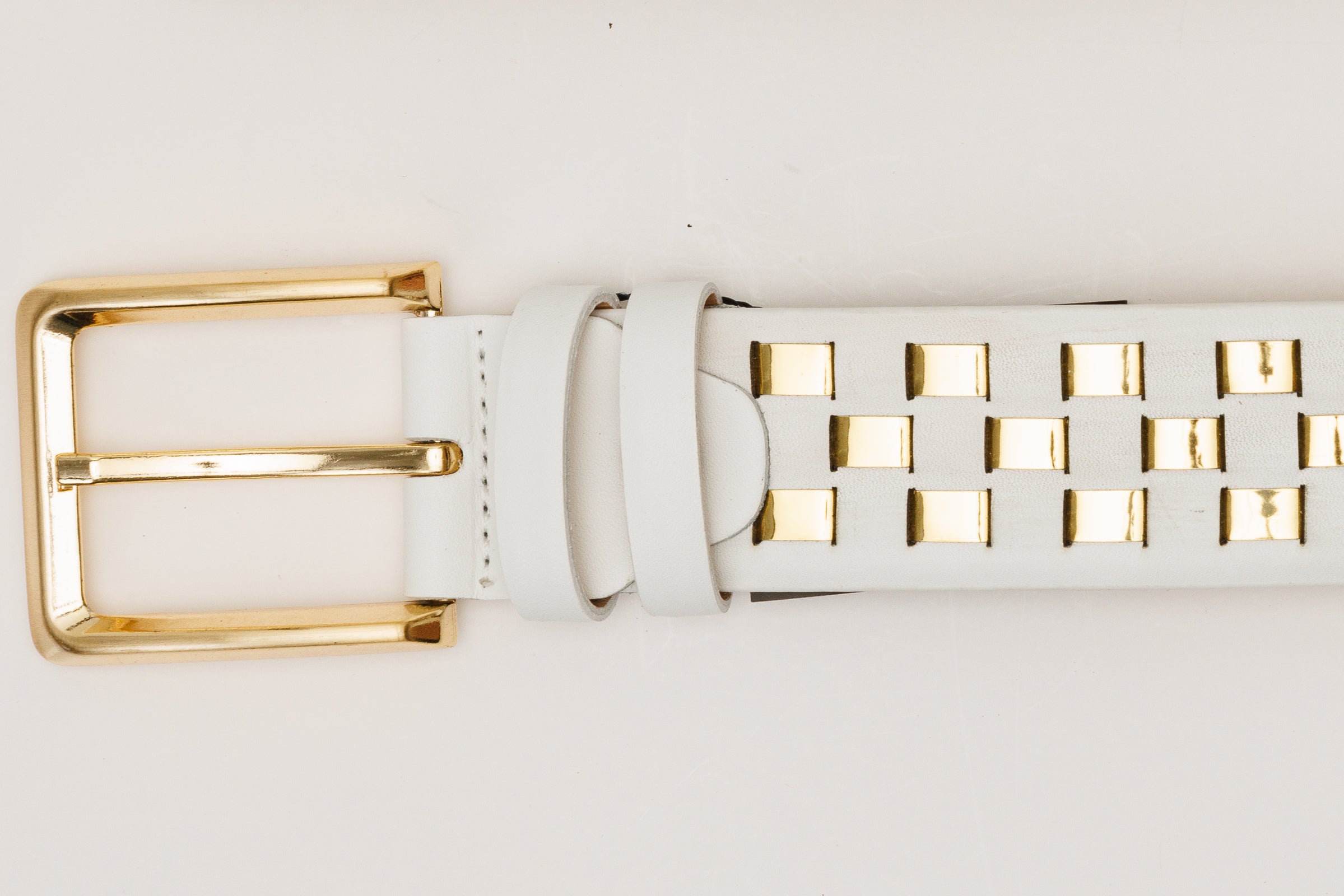 The Mackenzie White Gold Woven Leather Belt - Vinci Leather