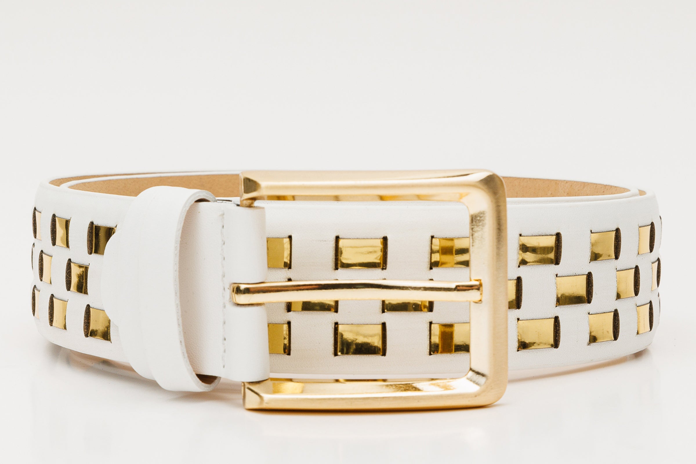 The Mackenzie White Gold Woven Leather Belt - Vinci Leather