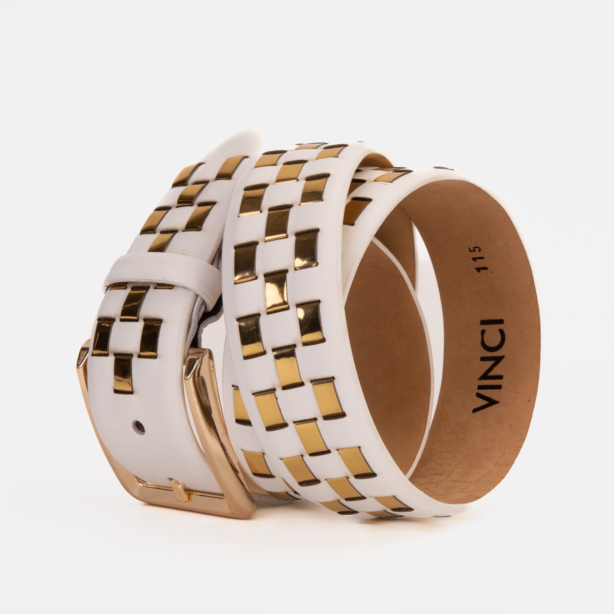 The Mackenzie White Gold Woven Leather Belt - Vinci Leather